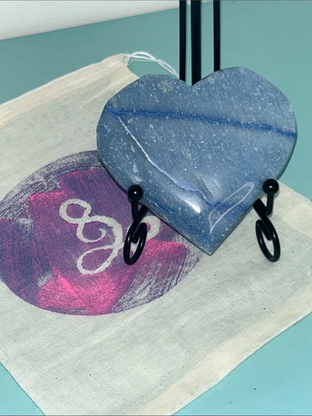 Calming Crystal Blue Aventurine Heart Stone 3.25”x 2.75” with Gauze Dusty NWT